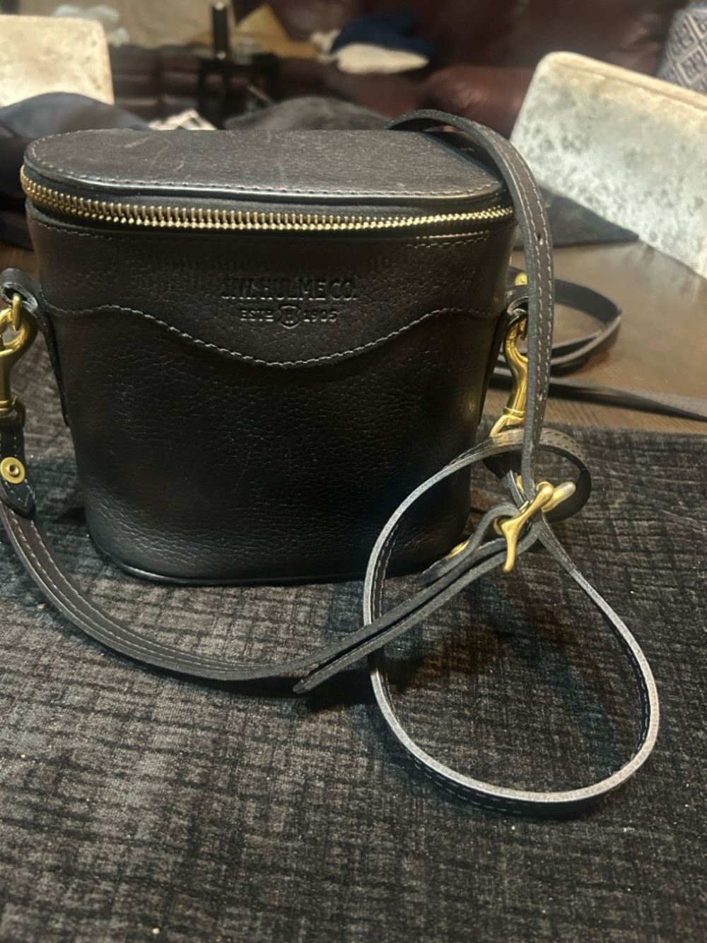 The Black Pebbled Leather Camera Bag with Gold Hardware - Picture 9 of 14